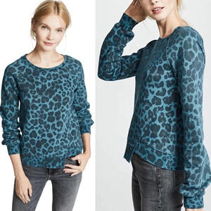 ✨NWT Revolve Pam & Gela Teal Leopard Print Asymmetric Hem Sweatshirt Medium